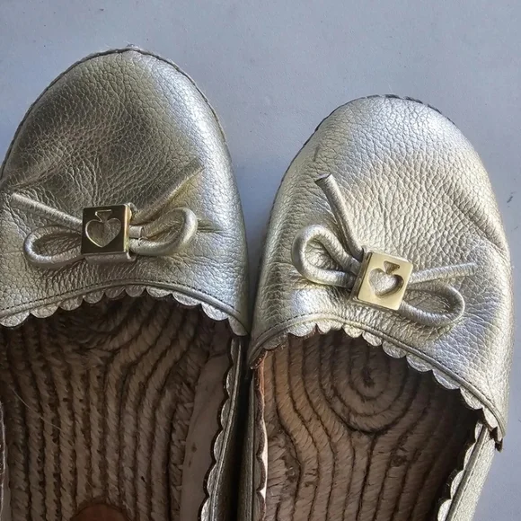 Kate Spade Platform Loafers 7.5 Gold Metallic Women Loranne Slip On Accents Bow - Picture 10 of 13